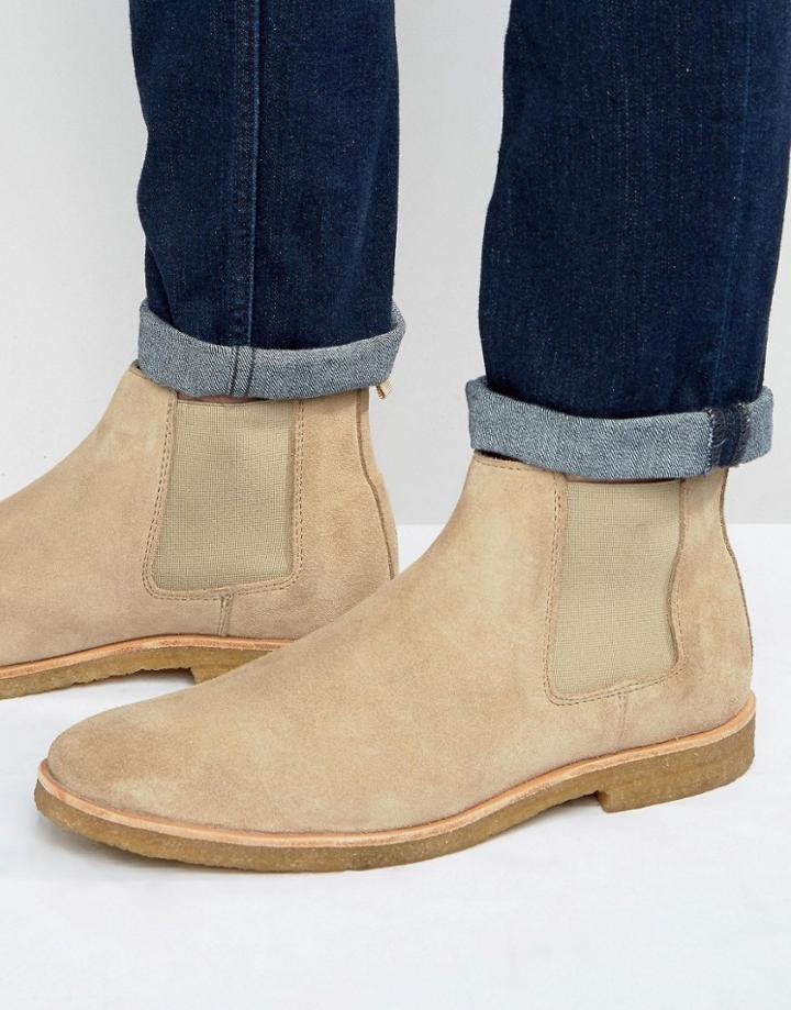 Walk London Hornchurch Suede Chelsea Boots - Stone
