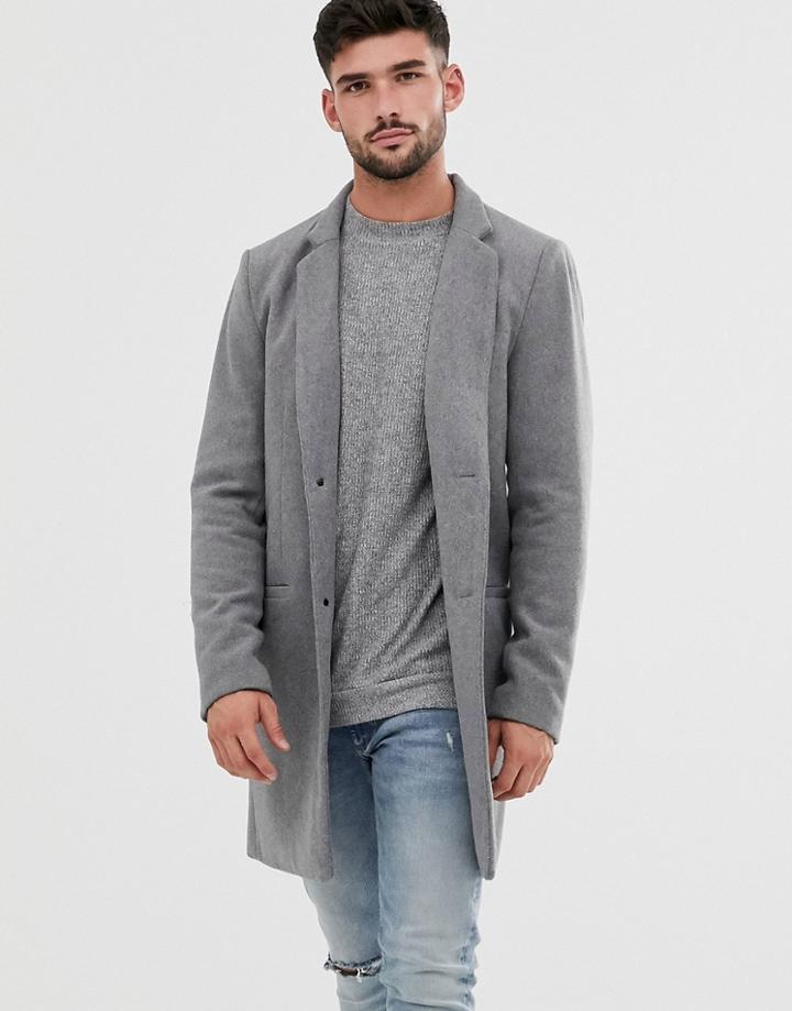 Only & Sons Wool Overcoat In Gray