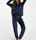 Chelsea Peers Petite Super Soft Fleece Lounge Sweatshirt And Sweatpants Set In Navy