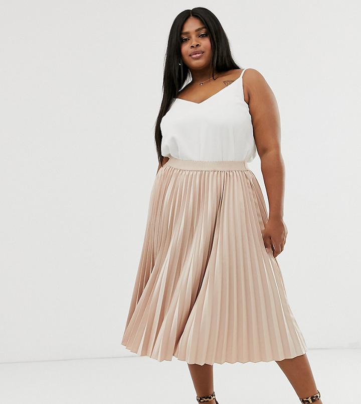 Outrageous Fortune Plus Midi Pleated Skater Skirt In Mink-pink