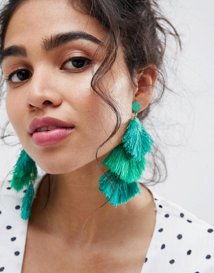 Bershka Fan Tassle Earring - Green