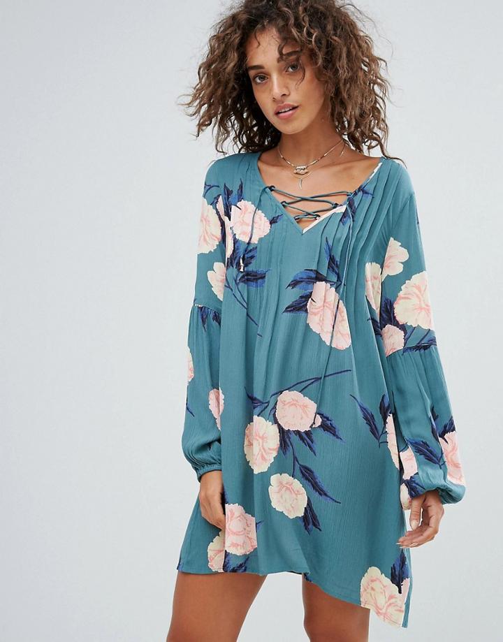 Billabong Lace Up Floral Beach Dress - Multi