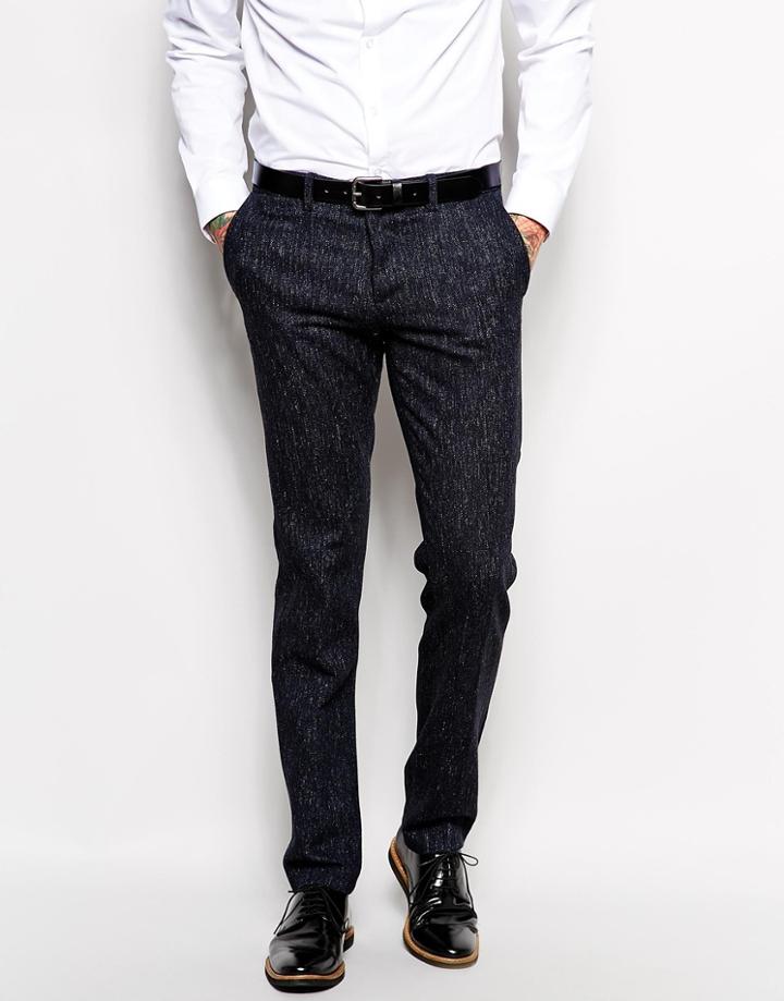 Sisley Wool And Denim Mix Neppy Suit Pants In Slim Fit