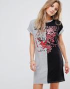 Parisian Band T-shirt Dress In Mixed Print - Multi