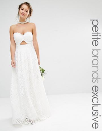 Jarlo Petite Bandeau Maxi Dress In Geo Lace - White