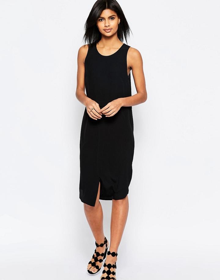 Asos Split Front Layered Column Dress - Black