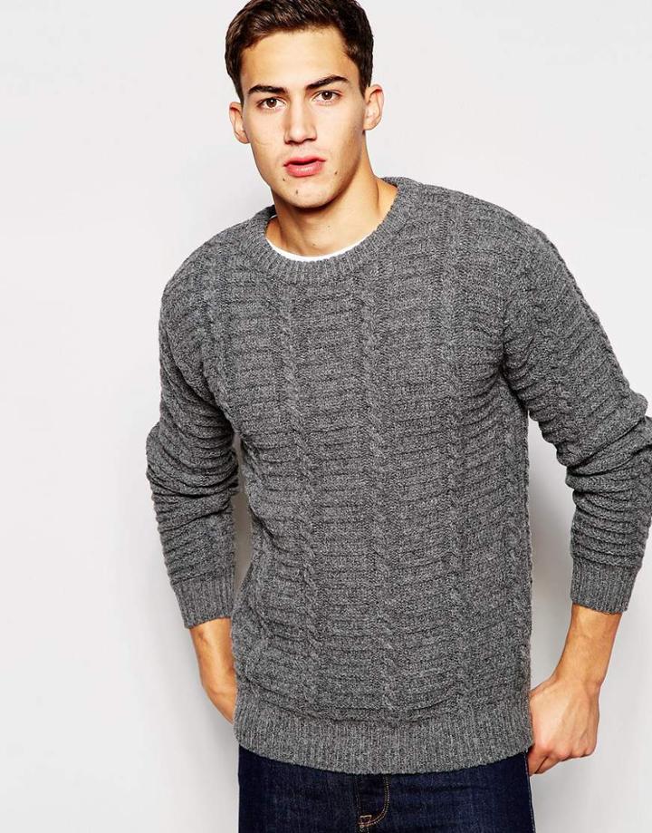 Minimum Small Cable Crew Neck Sweater - Gray