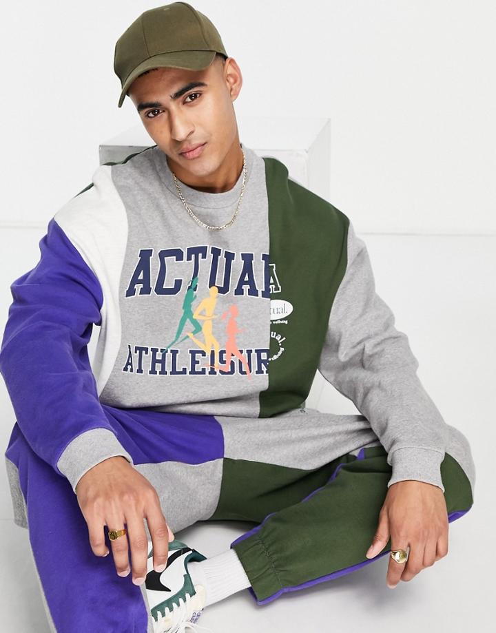 Asos Actual Oversized Sweatshirt With Graphic And Logo Print Splicing In Gray Heather - Part Of A Set