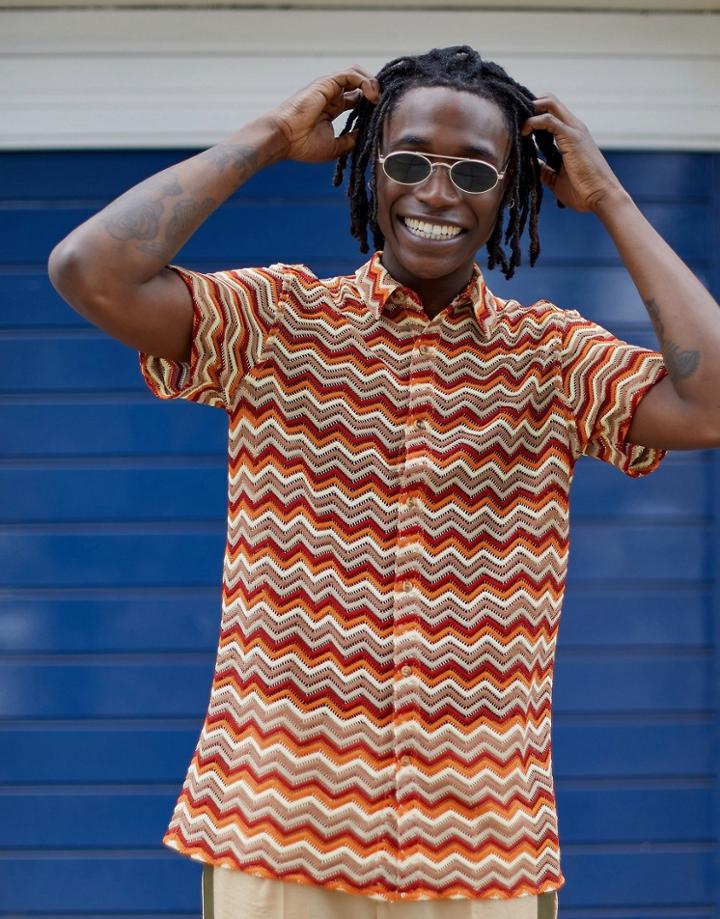 Asos Design Regular Shirt Chevron Crochet - Orange