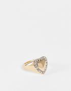 Asos Design Valentines Pinky Ring In Heart And Crystal Design In Gold Tone