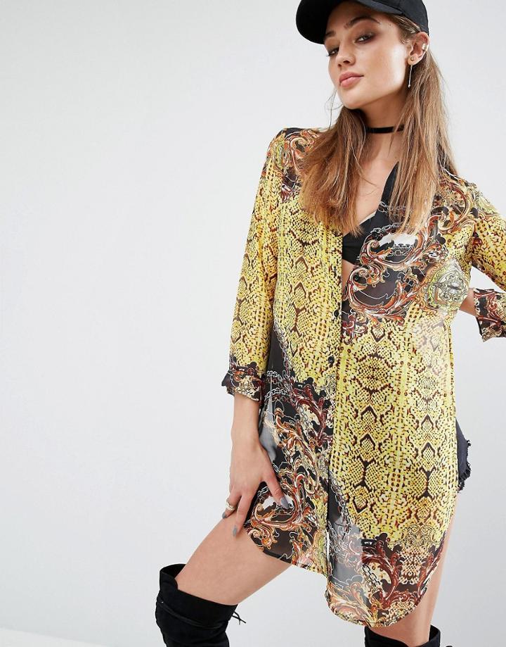 Prettylittlething Longline Snake Print Step Hem Shirt - Multi