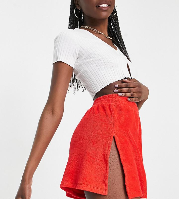 Asos Design Tall Running Short In Towelling With Side Split In Red