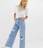 Collusion Wide Leg Jean In Light Blue With Knee Rips - Blue