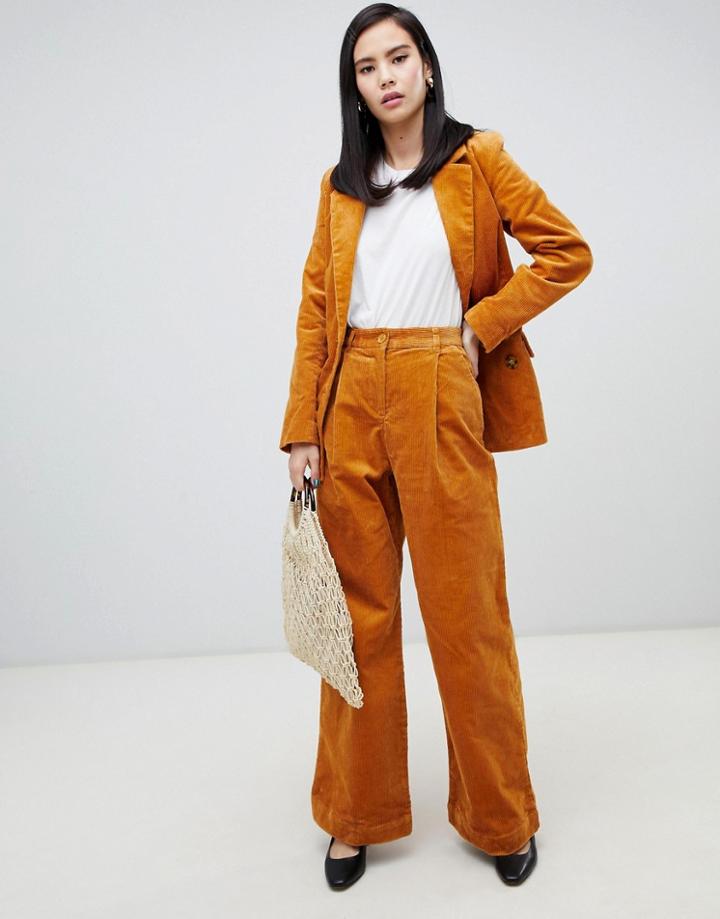 Monki Two-piece Wide Leg Cord Pants In Mustard - Yellow