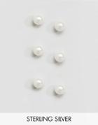 Asos Sterling Silver Pack Of 3 Pearl Stud Earrings - Silver
