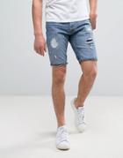 Jack & Jones Intelligence Denim Shorts In Regular Fit With Distressing - Blue