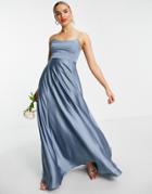 Asos Edition Satin Cami Maxi Dress With Square Neck In Dusky Blue-blues