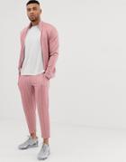 Asos Design Tracksuit Track Jacket/tapered Cropped Sweatpants With Pinstripe In Pink - Pink