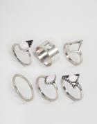 New Look 6 Gem Stone Ring Multipack - Silver