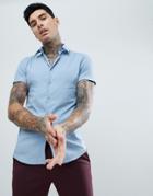 Twisted Tailor Short Sleeve Super Skinny Shirt In Blue - Pink
