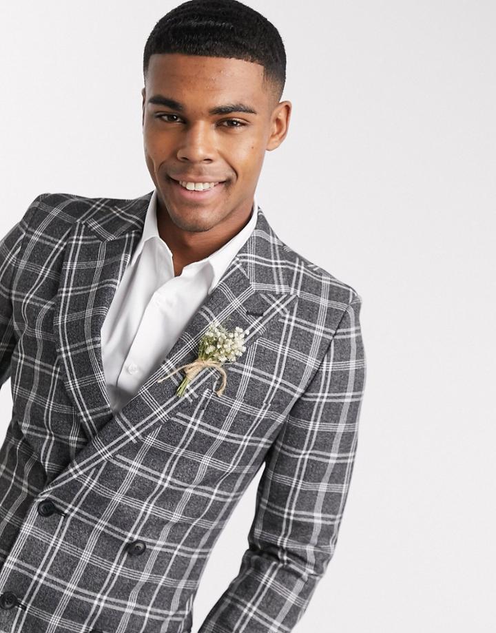 Asos Design Wedding Super Skinny Suit Jacket In Gray Marl Check