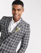 Asos Design Wedding Super Skinny Suit Jacket In Gray Marl Check