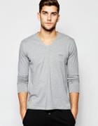 Hugo Boss Long Sleeve Tops In V Neck In Regular Fit - Gray