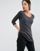 New Look Long Sleeve Curve Hem T-shirt - Black