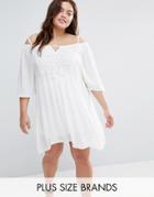Diya Plus Cold Shoulder Dress With Crochet Insert - White