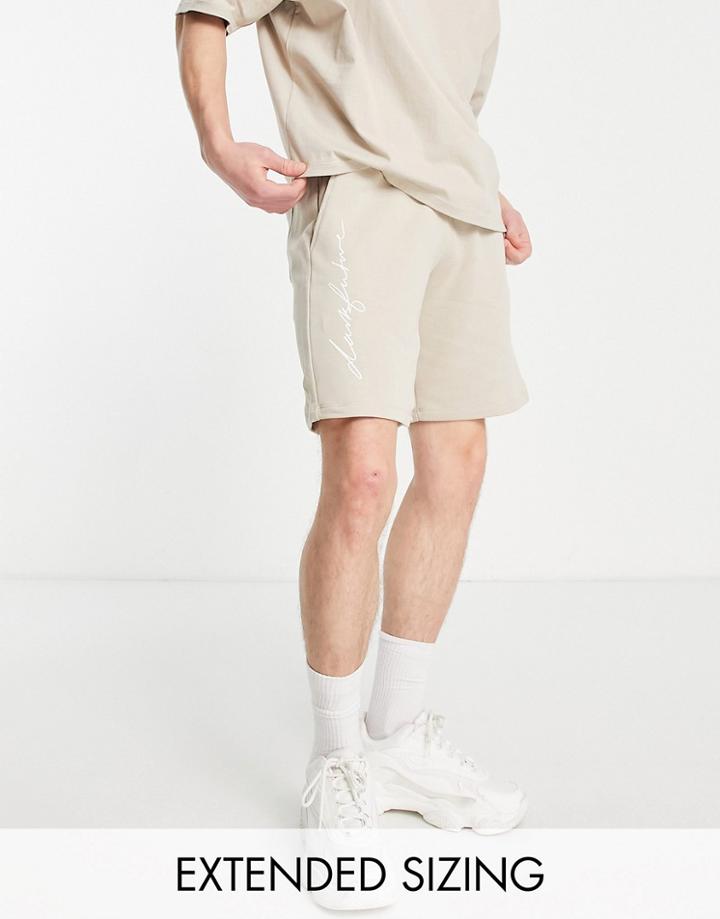 Asos Dark Future Relaxed Shorts With Vertical Logo Print In Neutral - Part Of A Set