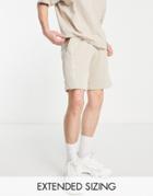 Asos Dark Future Relaxed Shorts With Vertical Logo Print In Neutral - Part Of A Set