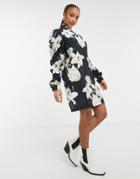 Object Ruched Sleeve Dress In Floral Print-multi
