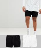 Asos Design Plus Denim Shorts In Slim White & Black - Multi