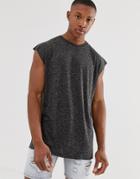 Asos Design Oversized Longline Sleeveless T-shirt In Linen Mix In Black