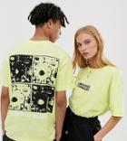 Crooked Tongues Unisex Oversized T-shirt In Fluorescent With Back Grid Print - Yellow