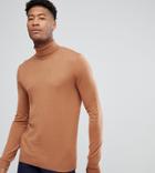 Asos Tall Cotton Roll Neck Sweater In Rust - Brown