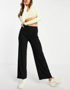 Pieces Wide Leg Ribbed Pants In Black