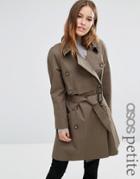 Asos Petite Trench With Deep Storm Flap - Green