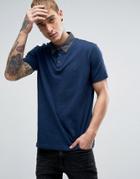 Pretty Green Tedburn Pique Polo With Knit Stripe Cuffs In Navy - Navy