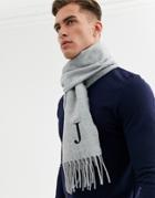 Asos Design Personalized Standard Woven Scarf In Gray With Embroidered J