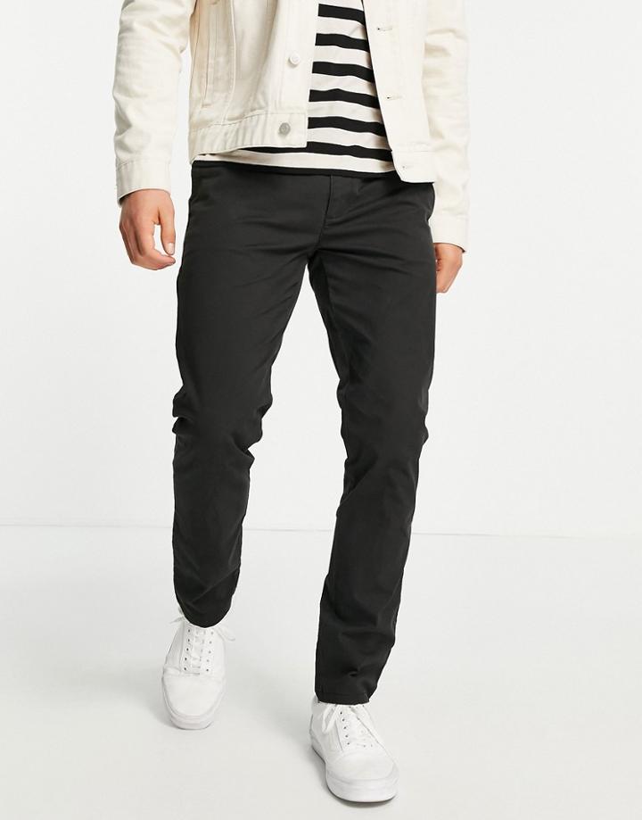 Topman Cotton Blend Slim Chinos In Black - Black