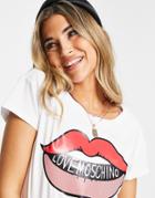 Love Moschino Lips Logo T-shirt In Blue-white