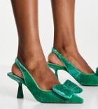Asos Design Wide Fit Scarlett Bow Detail Mid Heel Shoes In Green