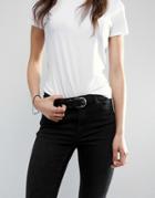 Pieces Lili Leather Double Loop Belt - Black