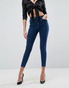 Asos Ridley High Waist Skinny Jean With Triple Seams-blue