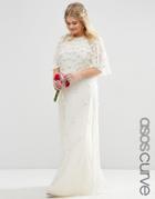 Asos Curve Bridal Flutter Sleeve Maxi Dress With 3d Floral Embellisment - Multi