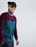 Asos Sweatshirt In Velour With Color Blocking - Green