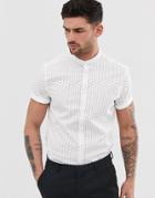 Asos Design Stretch Slim Ditsy Print Smart Shirt With Grandad Collar - White