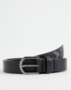 Asos Design Faux Leather Slim Belt In Black With Silver Studding - Black