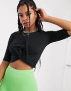 Noisy May Twist Front T-shirt In Black - Black
